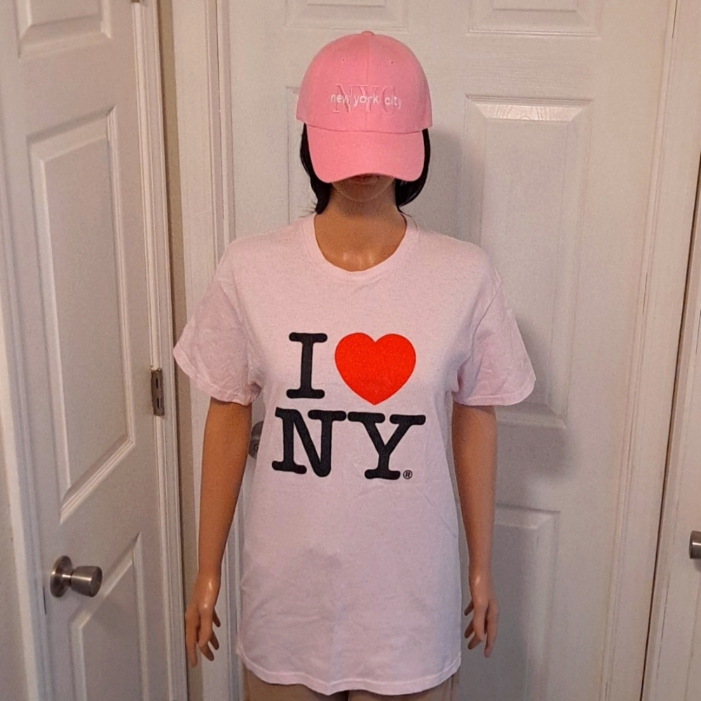 NWOT New York City Pink Hat with Adjustable Velcro Strap and I ❤ NY Shirt Bundle